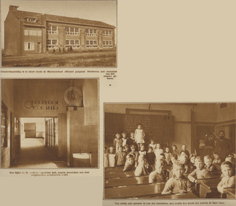871647 Collage van 3 foto's betreffende de officiële opening van de Openbare Lagere School Marnixlaan 168 te Utrecht.